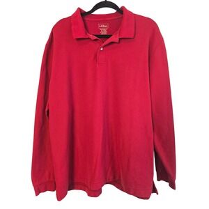 LL Bean Mens XL Red Long Sleeve Polo Shirt Traditional Fit Cotton Pique 300459